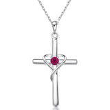 925 Sterling Silver Cross Necklace for Women Men CZ Birthstone Necklaces Gifts for Mother's Day Birthday