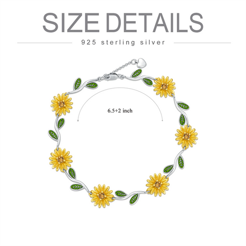 Sunflower Bracelet Sterling Silver Flower Adjustable Link Bracelet for Women Girl