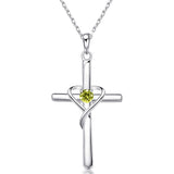 925 Sterling Silver Cross Necklace for Women Men CZ Birthstone Necklaces Gifts for Mother's Day Birthday
