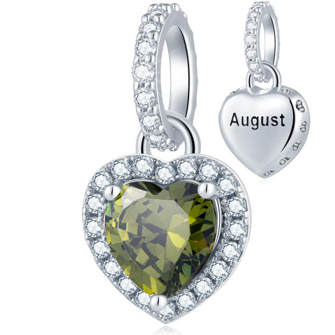 925 Sterling Silver Birthstone Charms Heart Dangle Charm Compatible with Pandora Charm Bracelet Necklace Gifts for Women