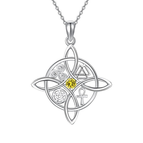 Witches Knot Necklace Sterling Silver Witches Knot Pendant Necklace Celtic Cross Witch Jewelry Witches Knot Amulet Gifts for Women Girls