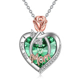 925 Sterling Silver Crystal Jewelry I Love You Mom Necklace Rose Flower Love Heart Pendant Necklace for Women