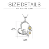 925 Sterling Silver Hedgehog Sunflower Heart Necklace Cubic Zirconia I Love You Forever