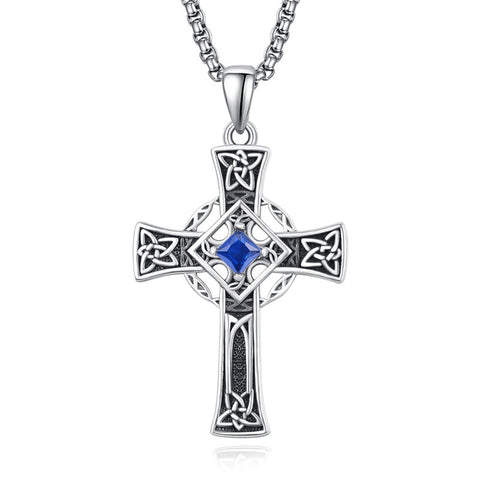925 Sterling Silver Cross Necklace for Men  Amulet Necklace Protection Jewelry Religious Gifts with 2.5mm 22"+2" Rolo Chain