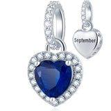 925 Sterling Silver Birthstone Charms Heart Dangle Charm Compatible with Pandora Charm Bracelet Necklace Gifts for Women
