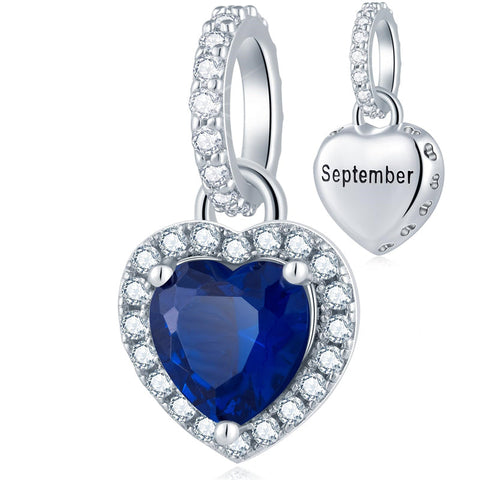 925 Sterling Silver Birthstone Charms Heart Dangle Charm Compatible with Pandora Charm Bracelet Necklace Gifts for Women