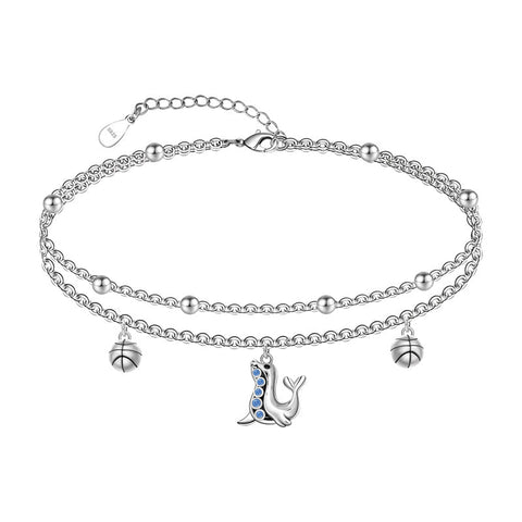 Womens Anklet 925 Sterling Silver  Layered Anklet Bracelet Dainty Beaded Chain Anklet Adjustable 11" Anklet for Women
