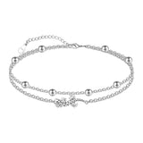 Womens Anklet 925 Sterling Silver  Layered Anklet Bracelet Dainty Beaded Chain Anklet Adjustable 11" Anklet for Women