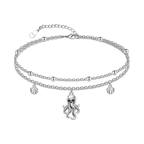 Womens Anklet 925 Sterling Silver  Layered Anklet Bracelet Dainty Beaded Chain Anklet Adjustable 11" Anklet for Women