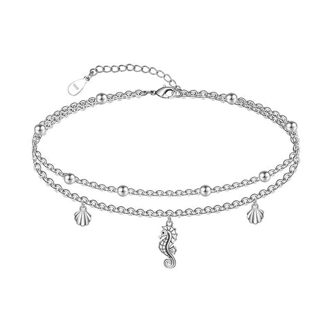 Womens Anklet 925 Sterling Silver  Layered Anklet Bracelet Dainty Beaded Chain Anklet Adjustable 11" Anklet for Women