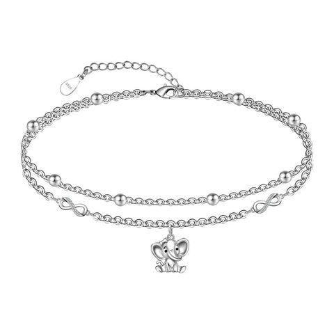 Womens Anklet 925 Sterling Silver  Layered Anklet Bracelet Dainty Beaded Chain Anklet Adjustable 11" Anklet for Women