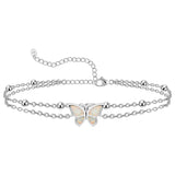 Womens Anklet 925 Sterling Silver  Layered Anklet Bracelet Dainty Beaded Chain Anklet Adjustable 11" Anklet for Women