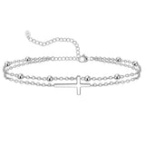 Womens Anklet 925 Sterling Silver  Layered Anklet Bracelet Dainty Beaded Chain Anklet Adjustable 11" Anklet for Women