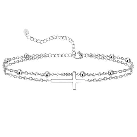 Womens Anklet 925 Sterling Silver  Layered Anklet Bracelet Dainty Beaded Chain Anklet Adjustable 11" Anklet for Women