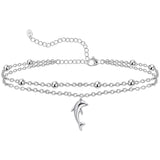 Womens Anklet 925 Sterling Silver  Layered Anklet Bracelet Dainty Beaded Chain Anklet Adjustable 11" Anklet for Women