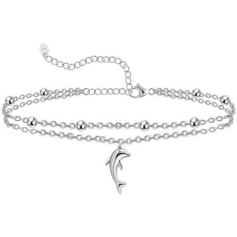 Womens Anklet 925 Sterling Silver  Layered Anklet Bracelet Dainty Beaded Chain Anklet Adjustable 11" Anklet for Women
