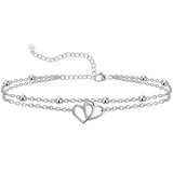 Womens Anklet 925 Sterling Silver  Layered Anklet Bracelet Dainty Beaded Chain Anklet Adjustable 11" Anklet for Women