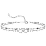 Womens Anklet 925 Sterling Silver  Layered Anklet Bracelet Dainty Beaded Chain Anklet Adjustable 11" Anklet for Women