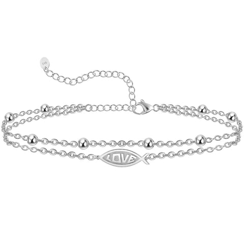 Womens Anklet 925 Sterling Silver  Layered Anklet Bracelet Dainty Beaded Chain Anklet Adjustable 11" Anklet for Women
