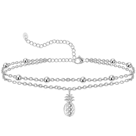 Womens Anklet 925 Sterling Silver  Layered Anklet Bracelet Dainty Beaded Chain Anklet Adjustable 11" Anklet for Women