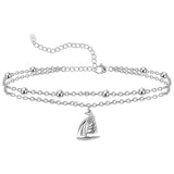 Womens Anklet 925 Sterling Silver  Layered Anklet Bracelet Dainty Beaded Chain Anklet Adjustable 11" Anklet for Women