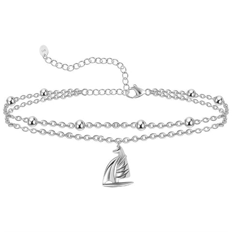 Womens Anklet 925 Sterling Silver  Layered Anklet Bracelet Dainty Beaded Chain Anklet Adjustable 11" Anklet for Women