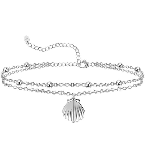 Womens Anklet 925 Sterling Silver  Layered Anklet Bracelet Dainty Beaded Chain Anklet Adjustable 11" Anklet for Women