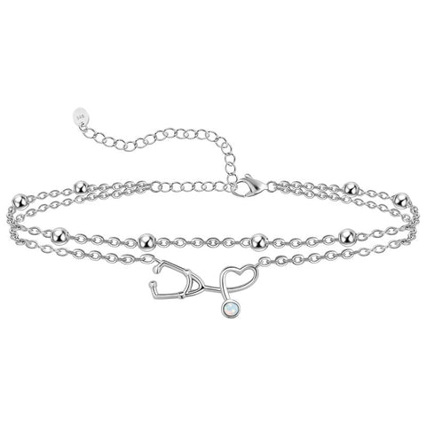 Womens Anklet 925 Sterling Silver  Layered Anklet Bracelet Dainty Beaded Chain Anklet Adjustable 11" Anklet for Women