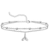 Womens Anklet 925 Sterling Silver  Layered Anklet Bracelet Dainty Beaded Chain Anklet Adjustable 11" Anklet for Women