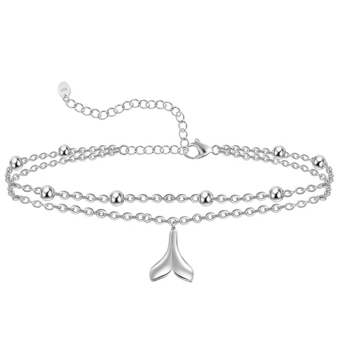 Womens Anklet 925 Sterling Silver  Layered Anklet Bracelet Dainty Beaded Chain Anklet Adjustable 11" Anklet for Women
