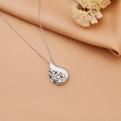 925 Sterling Silver Tree of Life Teardrop Urn Necklace for Ashes Family Tree Keepsake Cremation Memorial Jewelry for Women
