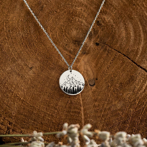 925 Sterling Silver Wave Moon Mountain Moon Necklace Nature Necklace Gift for Women Nature Lovers
