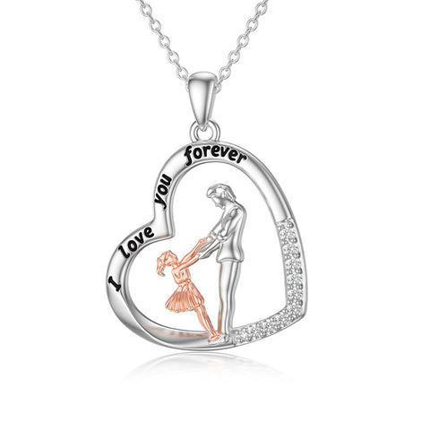 925 Sterling Silver Father Daughter Heart Pendant Necklace from Dad I Love You Forever Jewelry