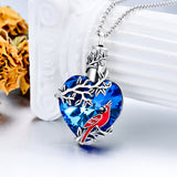 Urn Necklace Sterling Silver Heart Crystal Red Cardinal Memorial Keepsake Jewelry Pendant Christmas Gifts