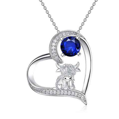 12 Months Birthstone Highland Cow Necklace Gifts for Women Girls Animal Cow Lover