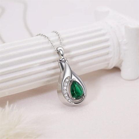 Teardrop Urn Necklace for Ashes Sterling Silver Crystal Cremation Memorial Keepake Funeral Necklace for Women