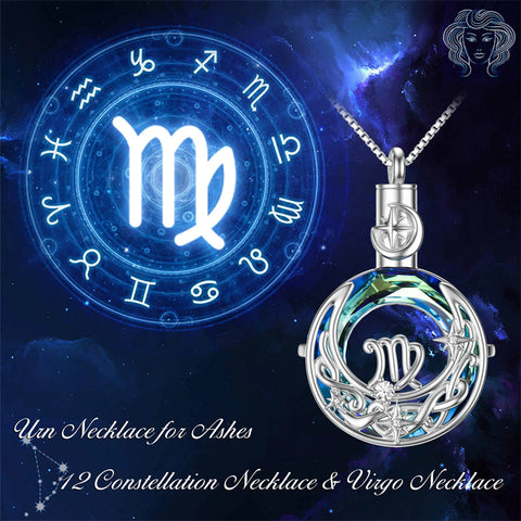 Urn Necklace for Ashes Sterling Silver Constellation Pendant Necklace with Crystal w/Funnel Filler Cremation Jewelry for Women