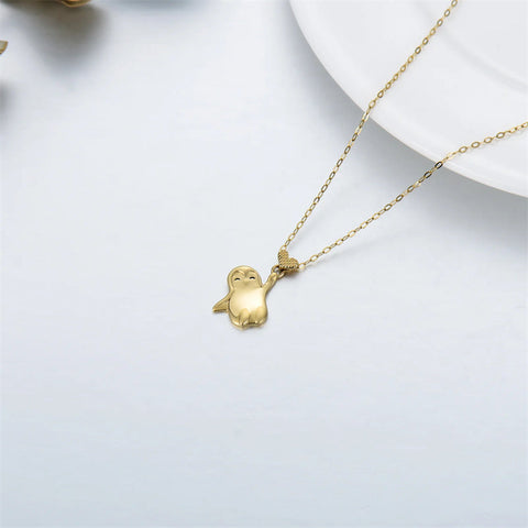 14K Gold Penguin with Heart Cute Animal Pendant Necklace Jewelry as Gifts for Women
