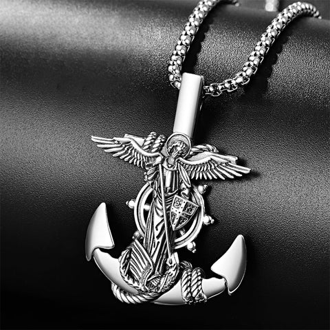 925 Sterling Silver Patron Saint Necklace  Amulet Necklace Cross Jewelry for Men with 2.5mm 22"+2" Rolo Chain