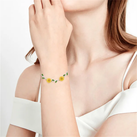Sunflower Bracelet Sterling Silver Flower Adjustable Link Bracelet for Women Girl