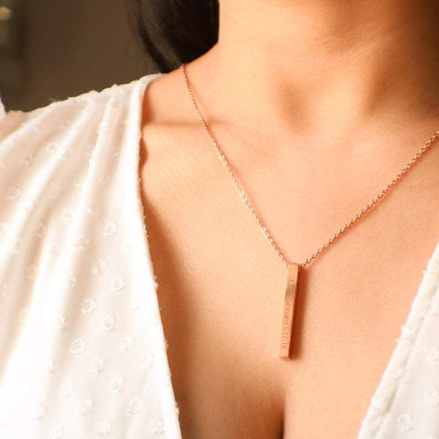 925 Sterling Silver Bible Verse Necklace Custom Vertical Bar Pendant 2 Sided Engraved Pendant