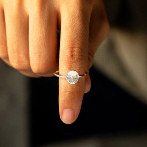 925 Sterling Silver Wave Ring Engraved Wave Ring Silver Birthday Gift from Mom Mother's Day Gift