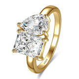 925 Sterling Silver Engagement Ring 1.5ct Double Stone Ring Emerald & Pear Cut Wedding Eternity Ring Cubic Zirconia