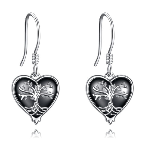 Witches Heart Gothic Earrings 925 Sterling Silver Goth Black Jewelry for Women