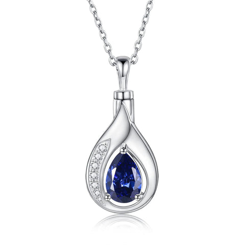 Teardrop Urn Necklace for Ashes Sterling Silver Crystal Cremation Memorial Keepake Funeral Necklace for Women