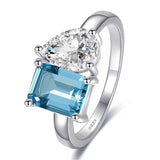 925 Sterling Silver Engagement Ring 1.5ct Double Stone Ring Emerald & Pear Cut Wedding Eternity Ring Cubic Zirconia
