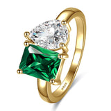 925 Sterling Silver Engagement Ring 1.5ct Double Stone Ring Emerald & Pear Cut Wedding Eternity Ring Cubic Zirconia