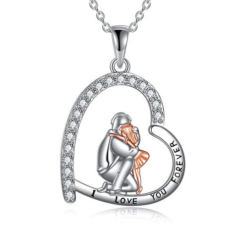 925 Sterling Silver Father Daughter Heart Pendant Necklace from Dad I Love You Forever Jewelry