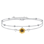 Bracelet Gifts for Women 925 Sterling Silver Sunflower Bracelet Fashion Jewelry Annivesary Birthday Gifts for Women Wife Mom Grandma