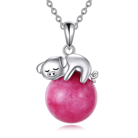 925 Sterling Silver Animal Necklace with Rose Quartz